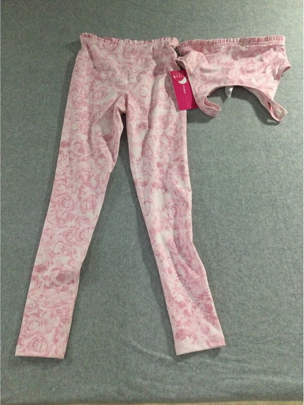Yogalicious Girls 2 Piece Outfit Set Pink Floral Tank / Leggings Size 12 lg NEW